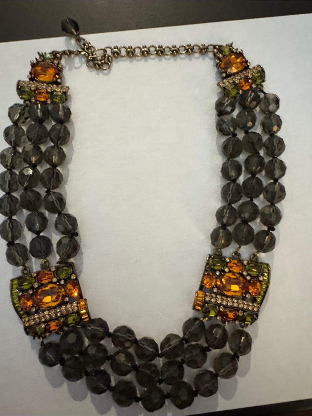 Heidi Daus Statement Multi-Strand Smoky Bead Necklace with Amber & Green Accents